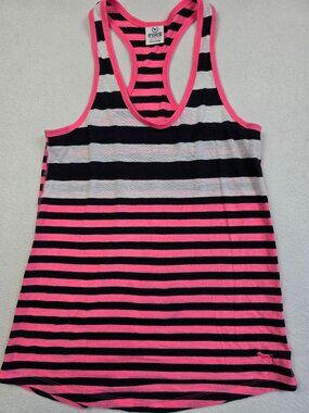 Pink Victorias Secret XS Racerback Tank Top Striped Black & Neon Pink